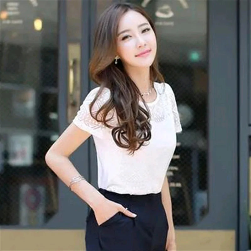 Lace Crochet Chiffon Blouse