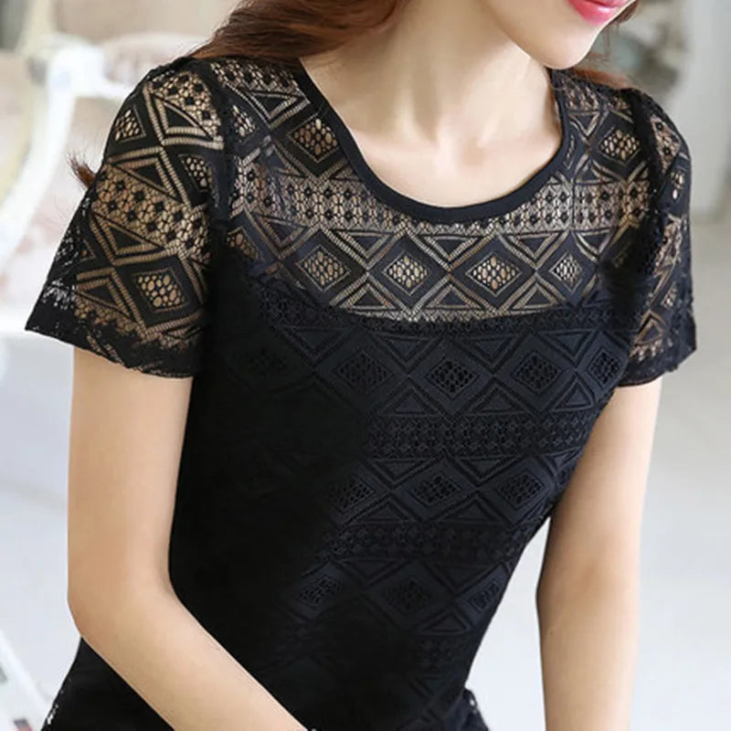 Lace Crochet Chiffon Blouse