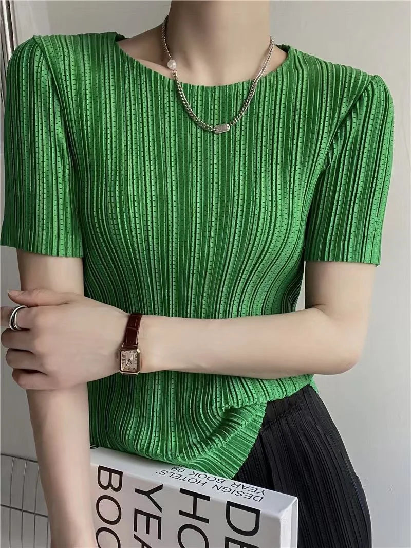 Miyake Pleated Hollow-Out Tee