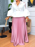 Printed Long Sleeve Top & Pleated Skirt Set
