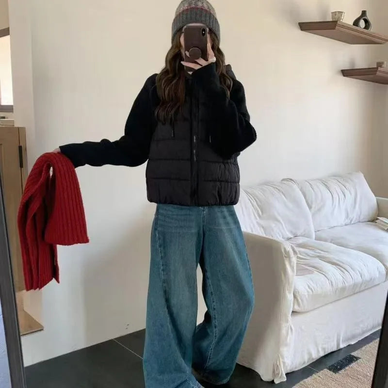 Knit Spliced Puffer Short Coat