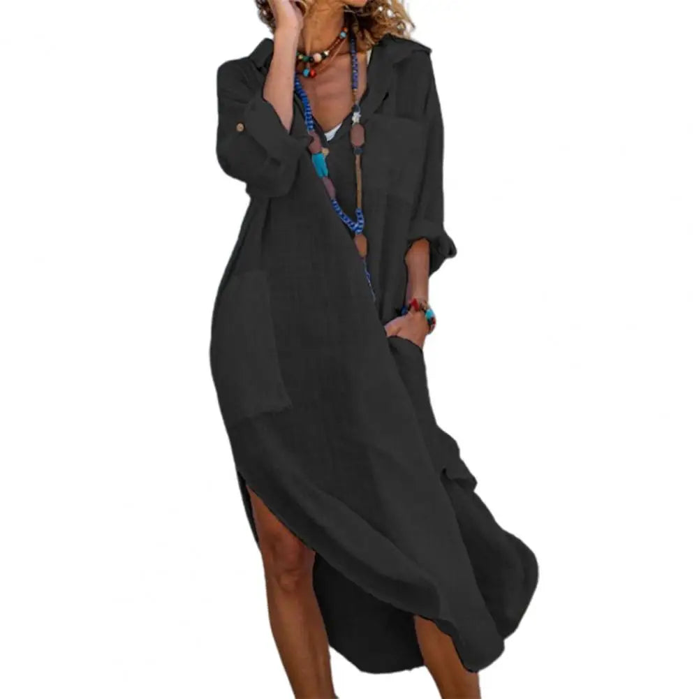 Oversized Linen Cotton Midi Shirt Dress