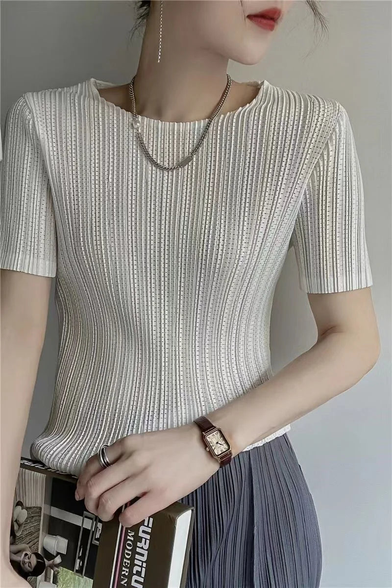 Miyake Pleated Hollow-Out Tee