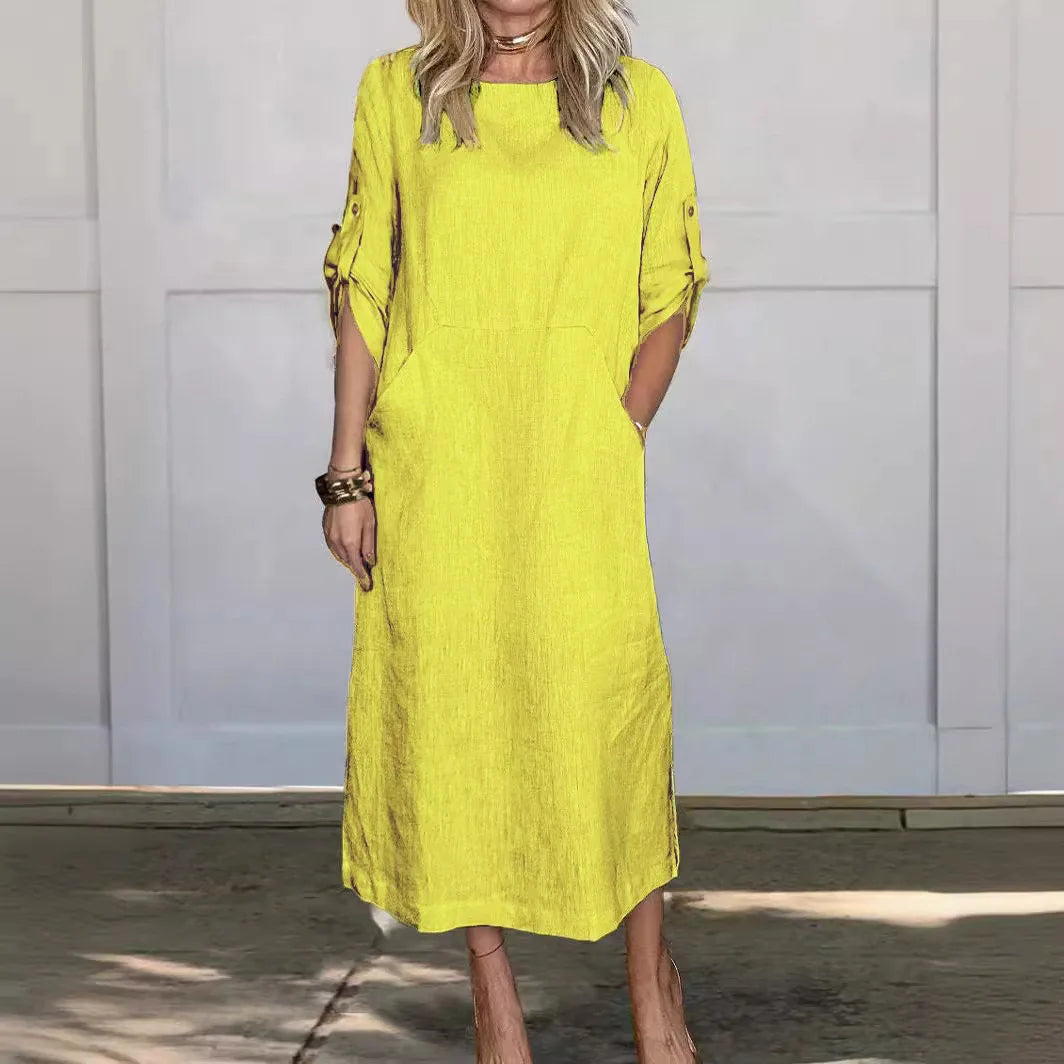 Casual Cotton Linen Pocket Maxi Dress