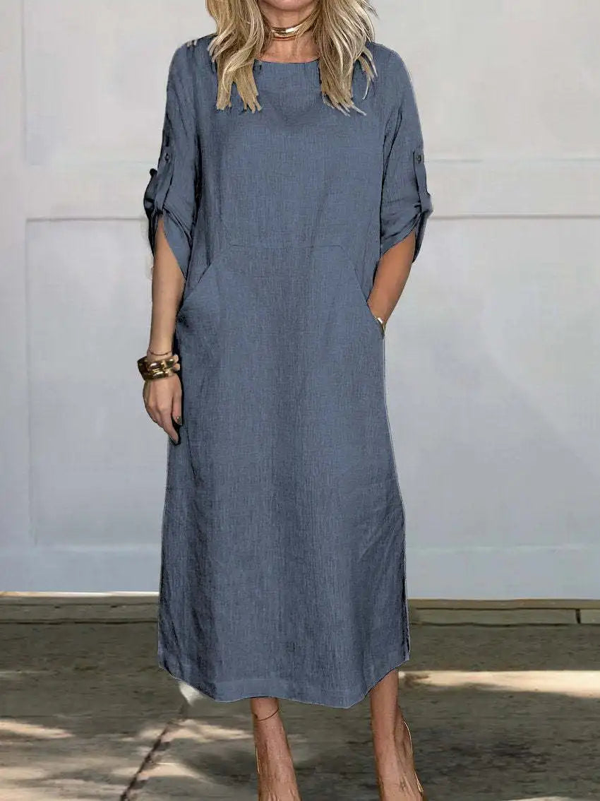 Casual Cotton Linen Pocket Maxi Dress