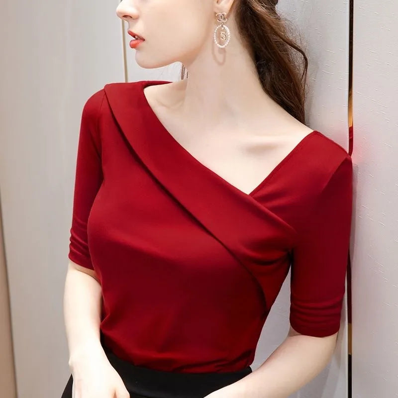 Slim Fit Skew Collar Blouse Top