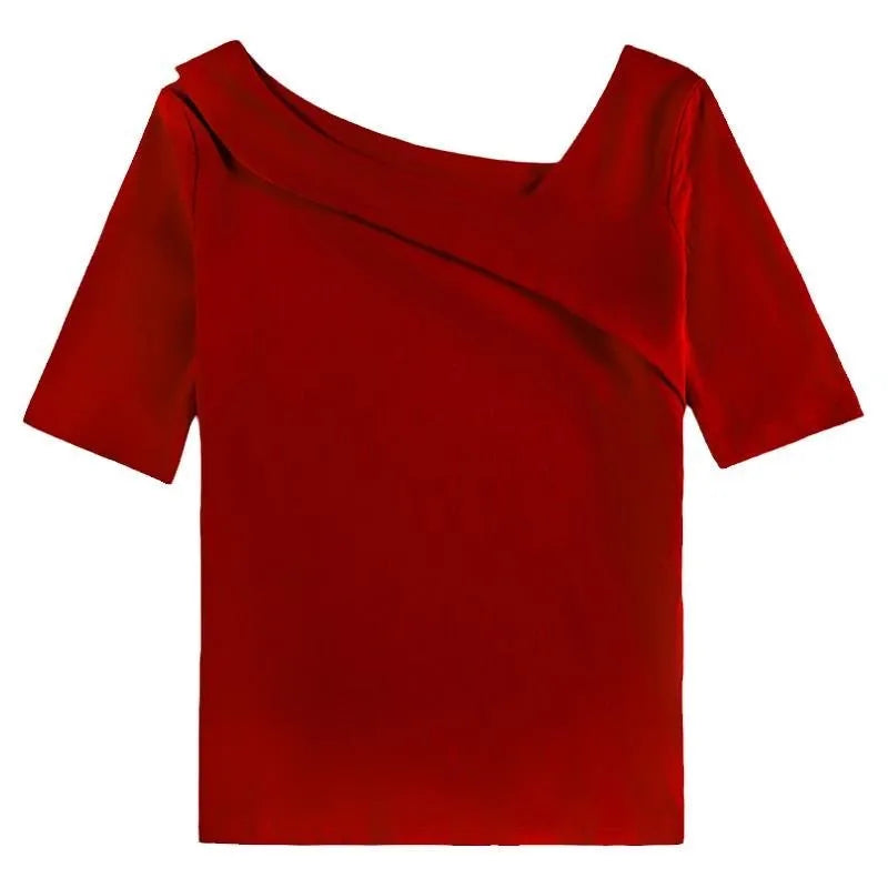 Slim Fit Skew Collar Blouse Top