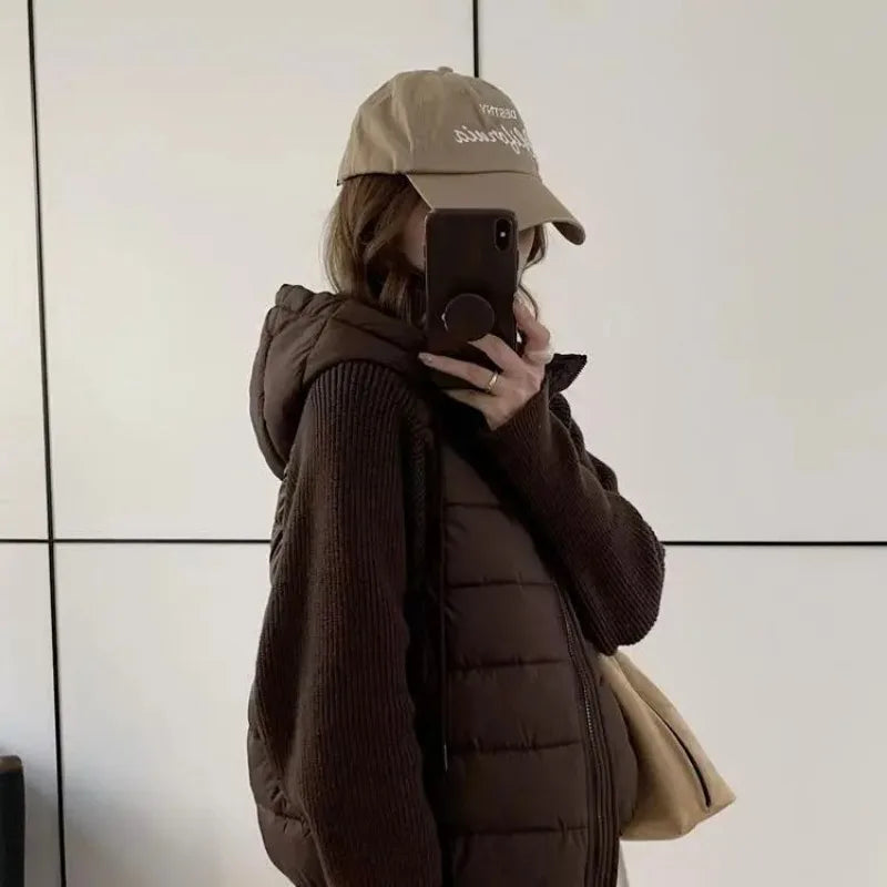Knit Spliced Puffer Short Coat