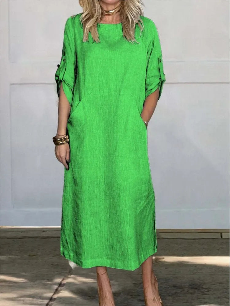 Casual Cotton Linen Pocket Maxi Dress