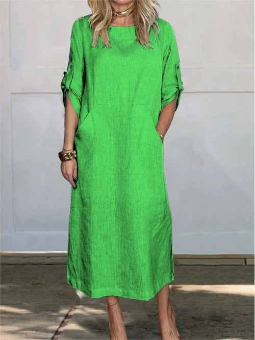 Casual Cotton Linen Pocket Maxi Dress