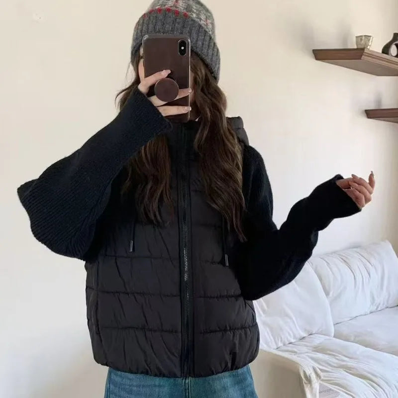 Knit Spliced Puffer Short Coat