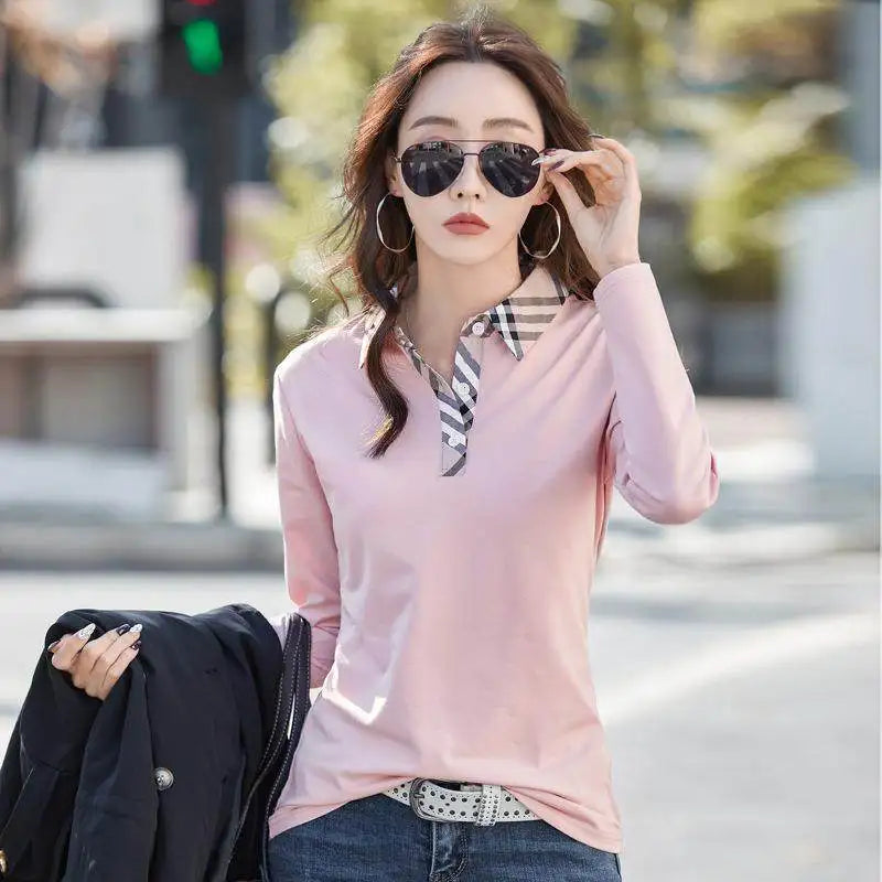 Contrast Collar Knit Cotton Top