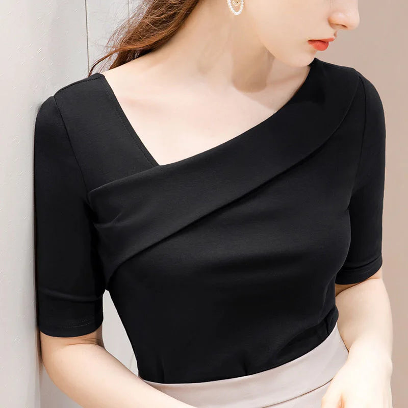 Slim Fit Skew Collar Blouse Top
