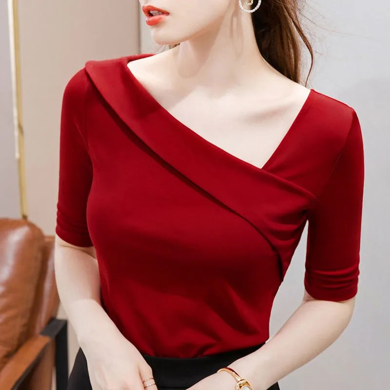 Slim Fit Skew Collar Blouse Top