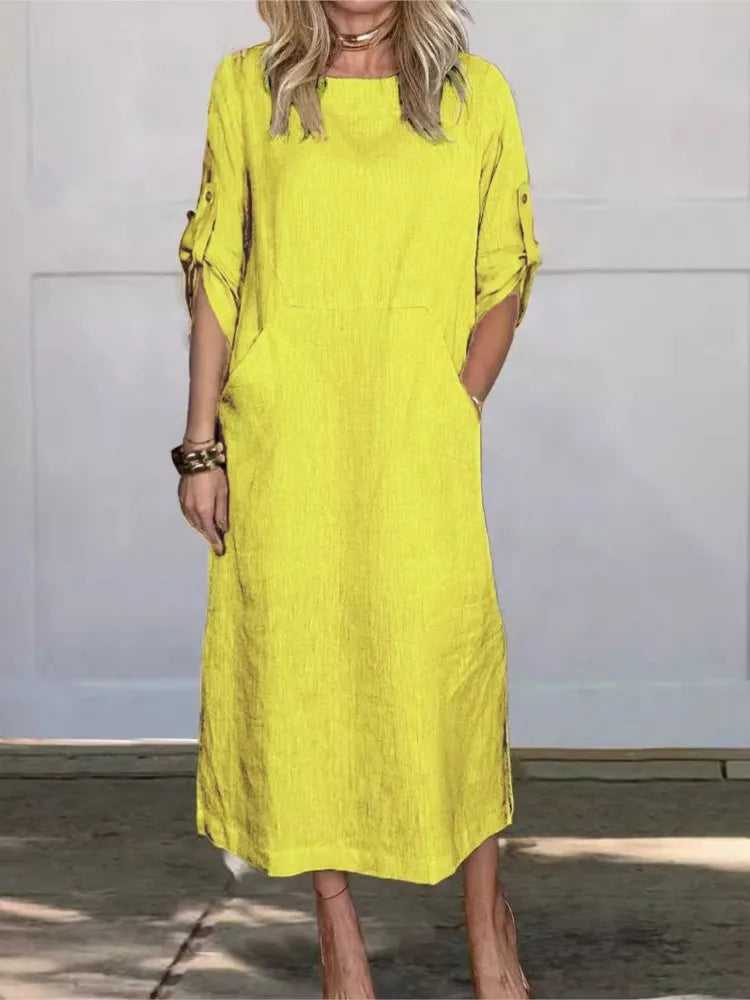 Casual Cotton Linen Pocket Maxi Dress