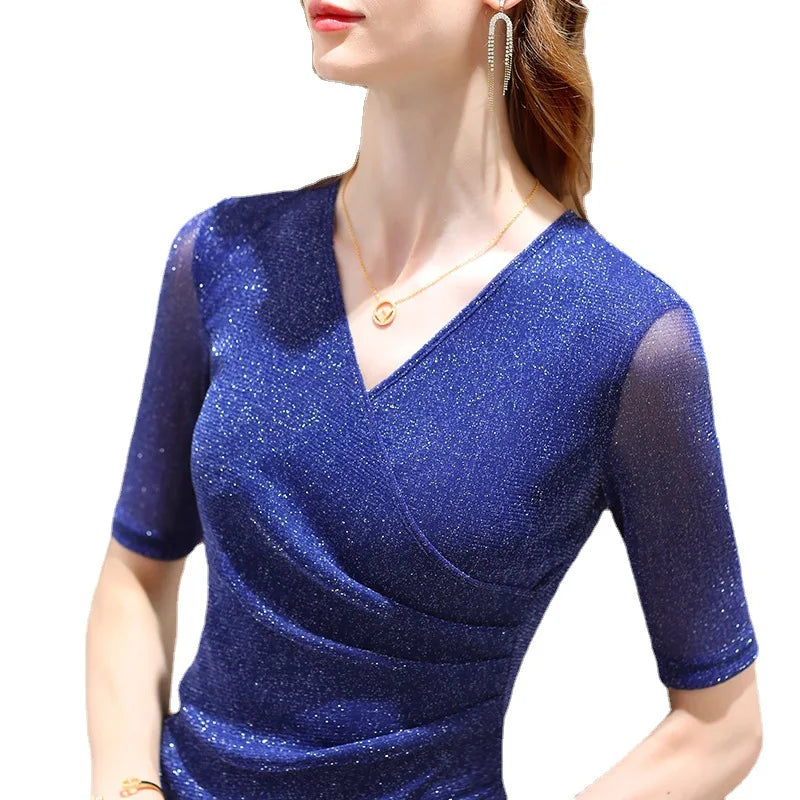 Glitter Elastic Blouse Top