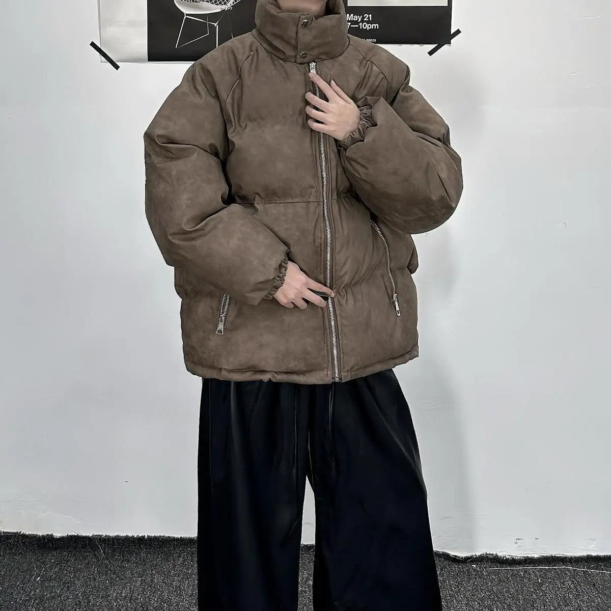 Oversized PU Leather Puffer Coat