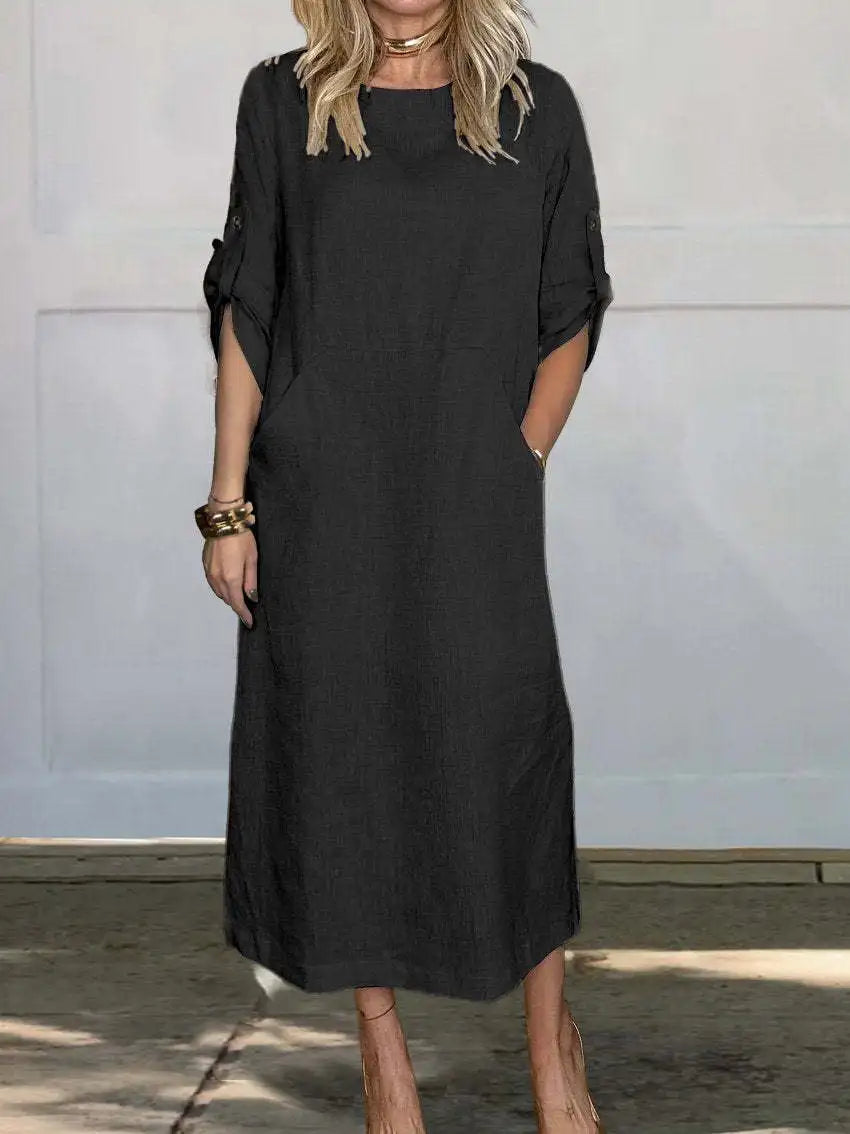 Casual Cotton Linen Pocket Maxi Dress