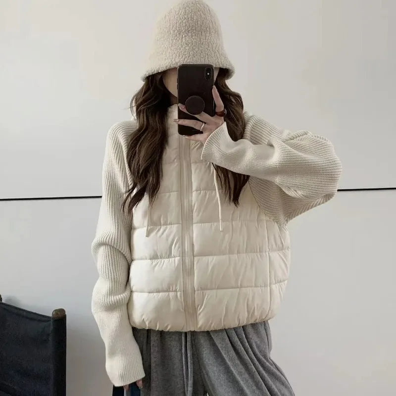 Knit Spliced Puffer Short Coat