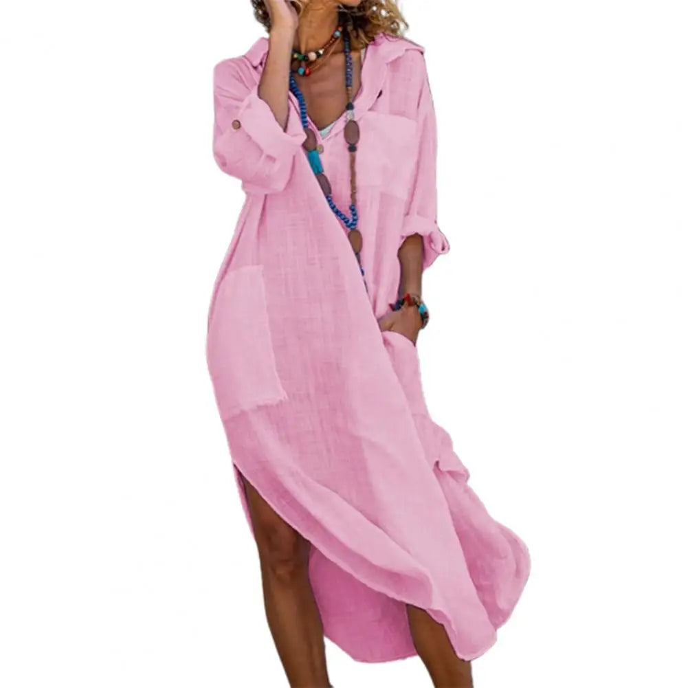 Oversized Linen Cotton Midi Shirt Dress