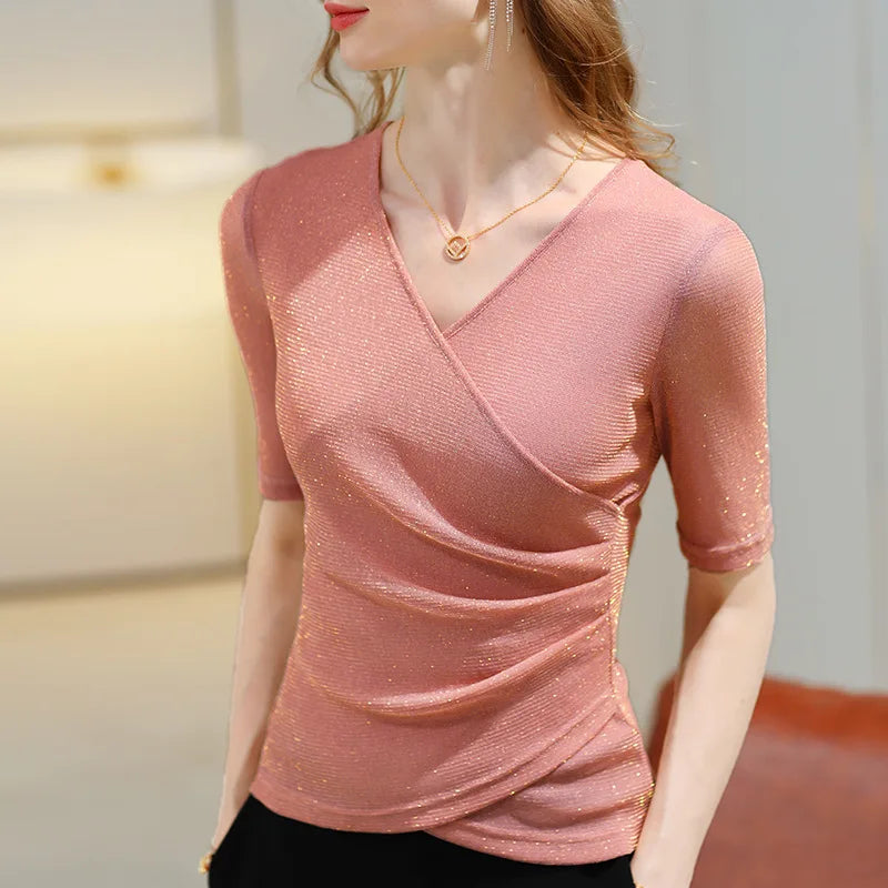Glitter Elastic Blouse Top