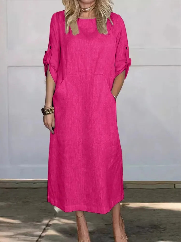 Casual Cotton Linen Pocket Maxi Dress