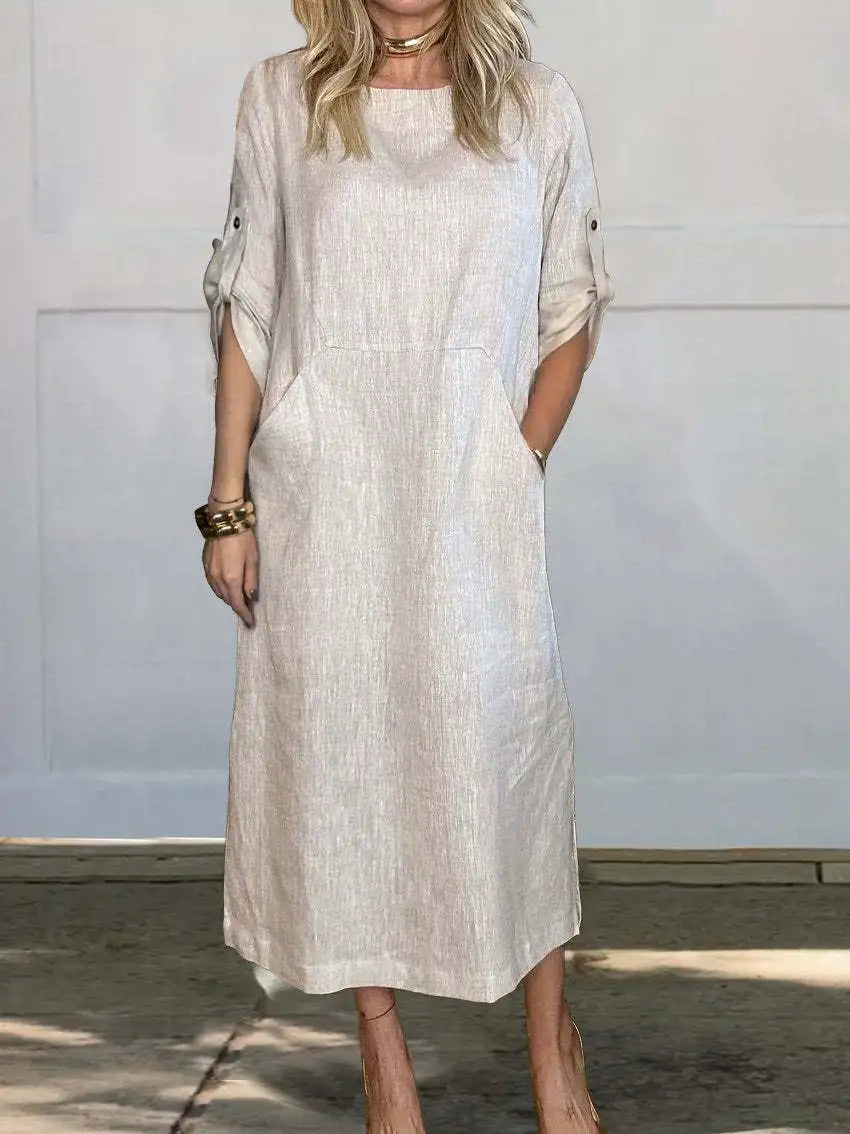 Casual Cotton Linen Pocket Maxi Dress