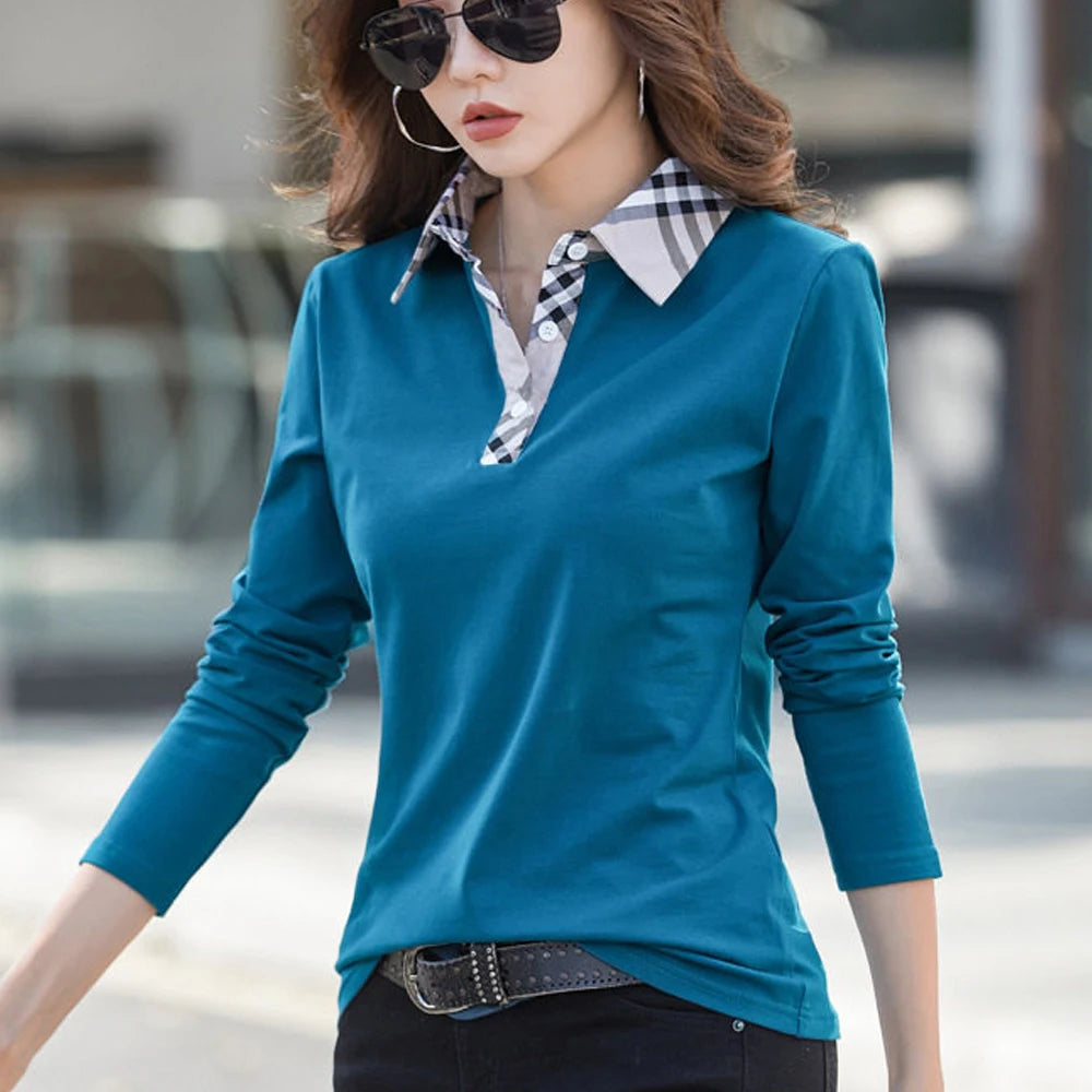 Contrast Collar Knit Cotton Top