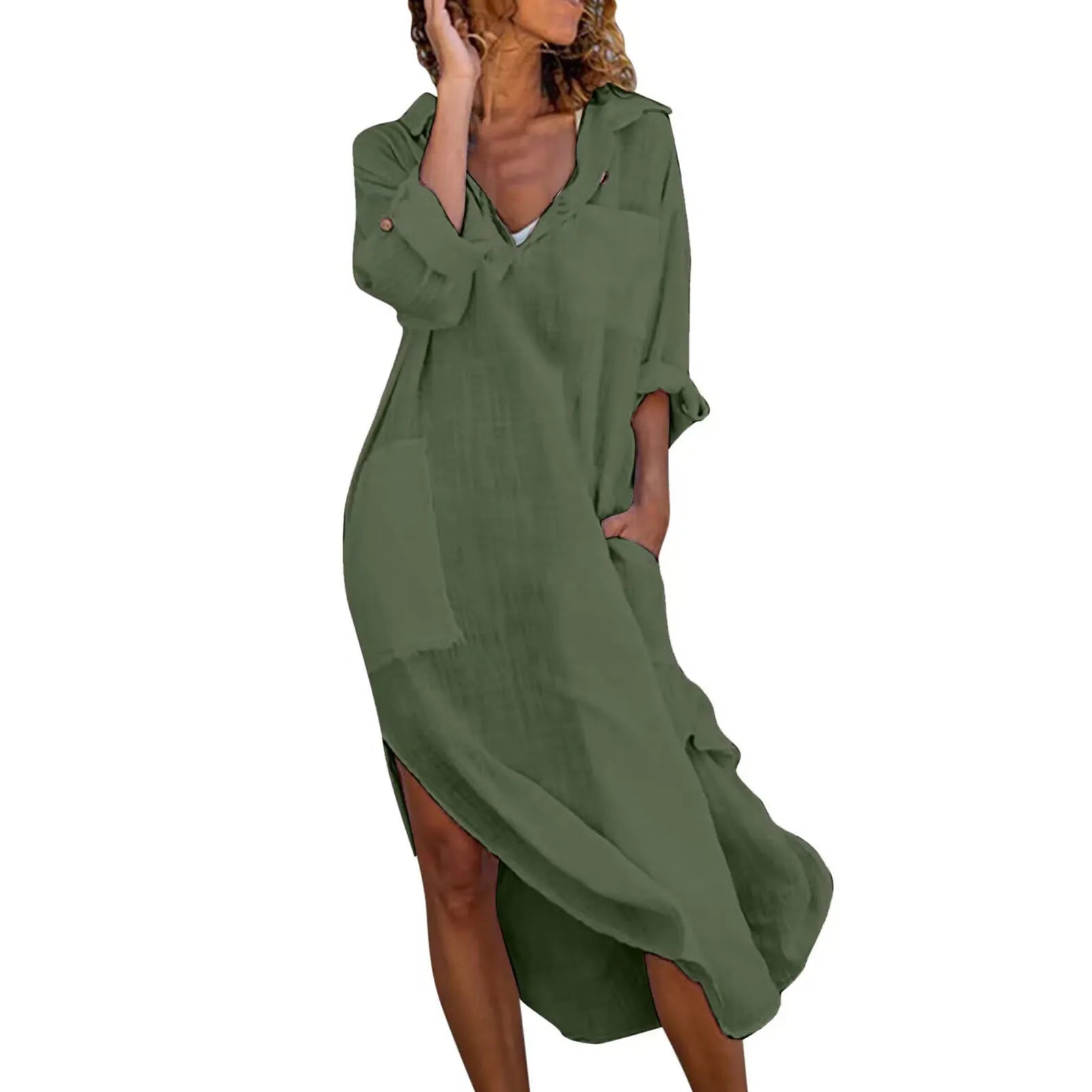 Oversized Linen Cotton Midi Shirt Dress