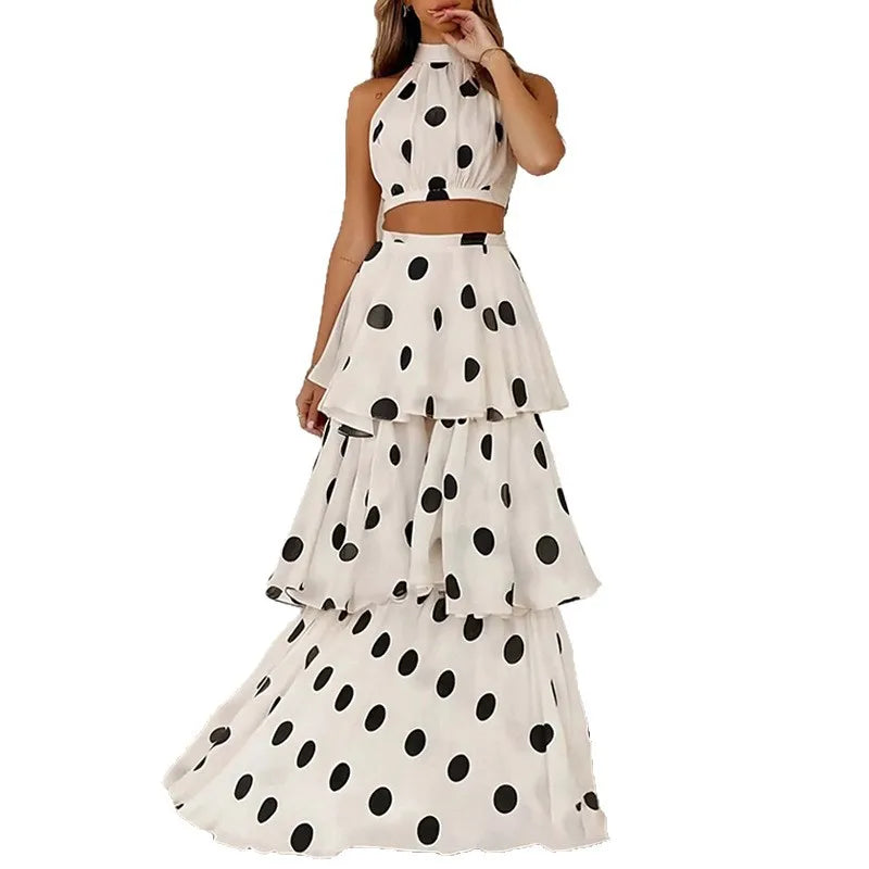 Polka Dot Halter Top & Midi Skirt Set