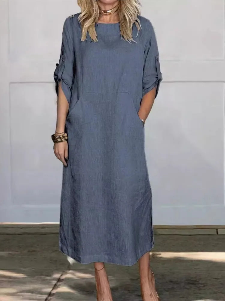 Casual Cotton Linen Pocket Maxi Dress