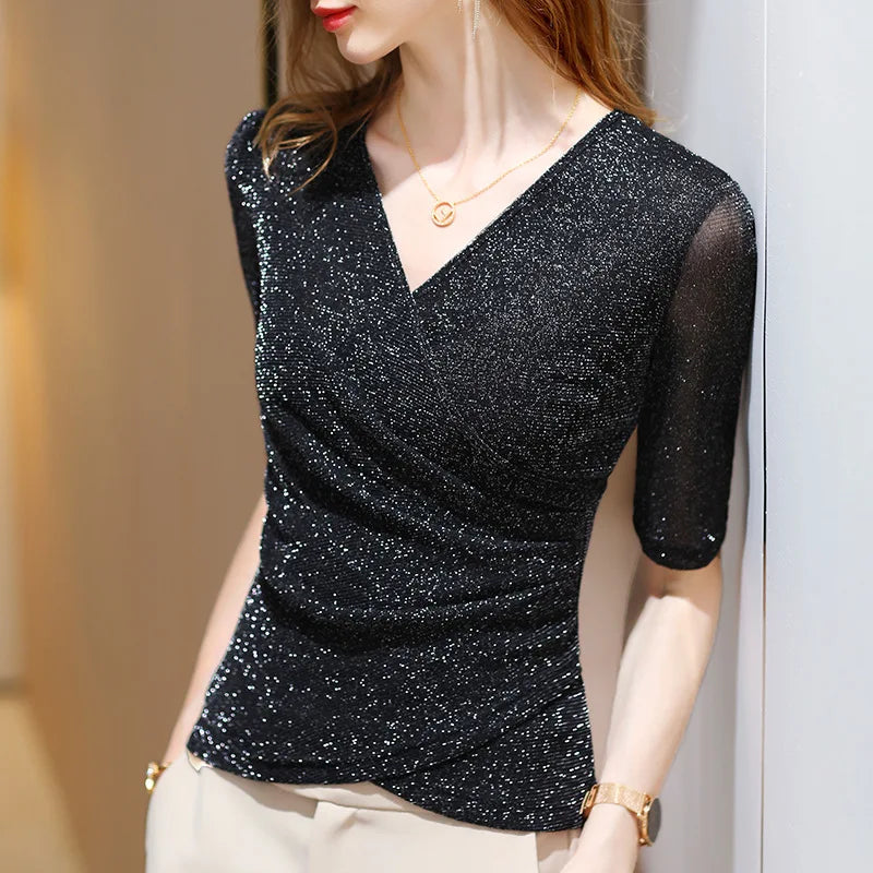 Glitter Elastic Blouse Top