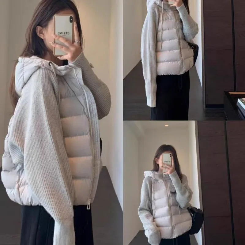 Knit Spliced Puffer Short Coat