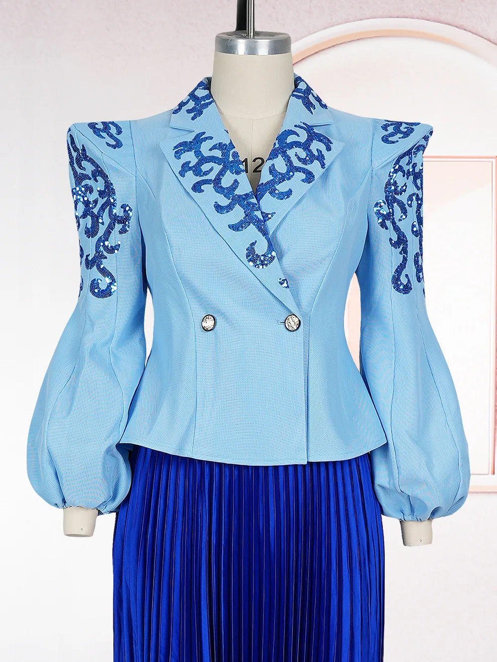 Printed Long Sleeve Top & Pleated Skirt Set