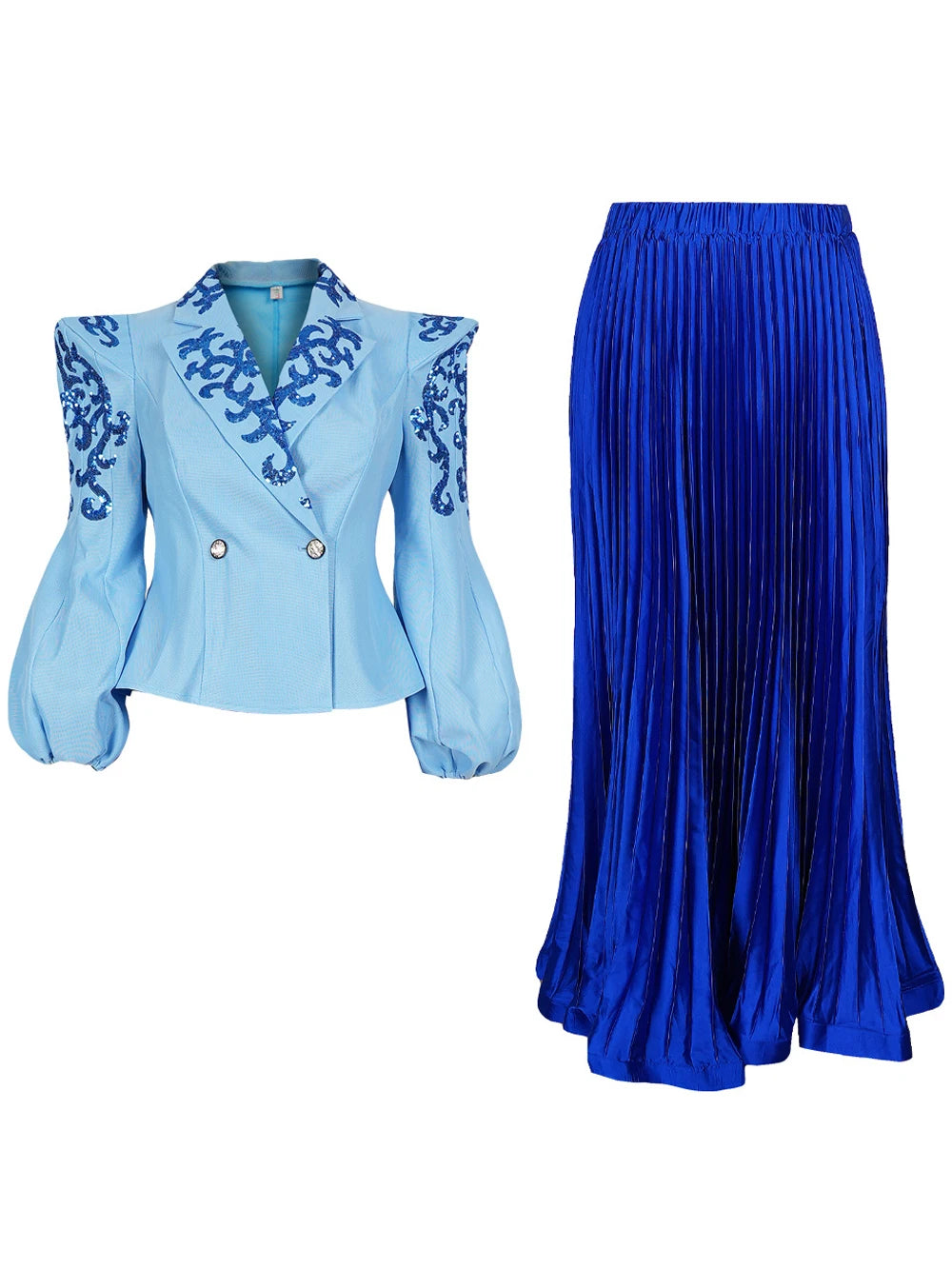 Printed Long Sleeve Top & Pleated Skirt Set