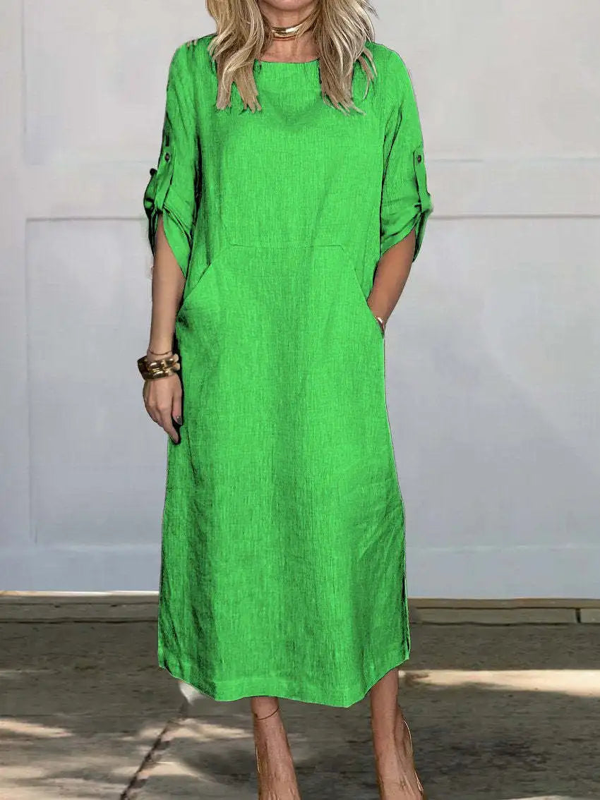 Casual Cotton Linen Pocket Maxi Dress